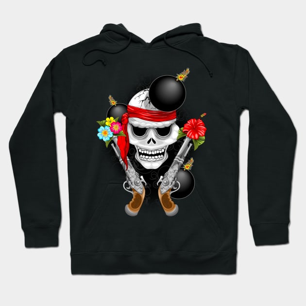 Pirate Skull, Ancient Guns, Flowers and Cannonballs Hoodie by BluedarkArt